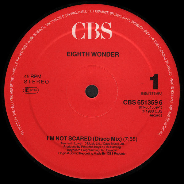 Eighth Wonder : I'm Not Scared (Disco Mix) (12", Maxi)