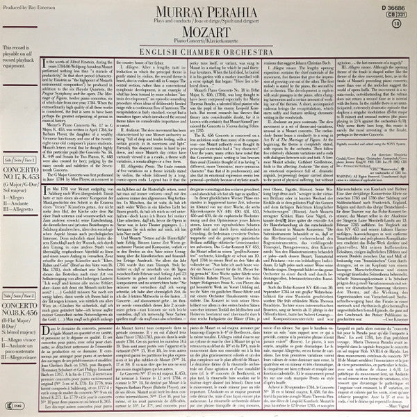 Wolfgang Amadeus Mozart – Murray Perahia ∙ English Chamber Orchestra : Piano Concerti No. 17 G Major, K. 453 ∙ No. 18 B-Flat Major,  K. 456 (LP)