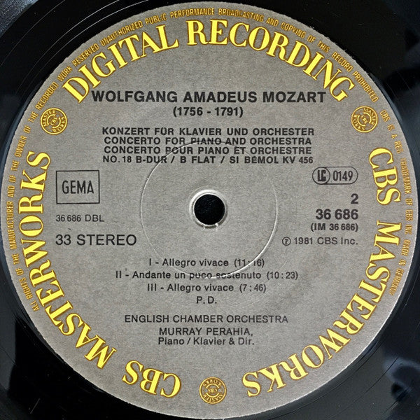 Wolfgang Amadeus Mozart – Murray Perahia ∙ English Chamber Orchestra : Piano Concerti No. 17 G Major, K. 453 ∙ No. 18 B-Flat Major,  K. 456 (LP)