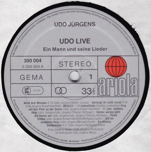 Udo Jürgens : Udo Live - Ein Mann Und Seine Lieder (2xLP, Album, Gat)