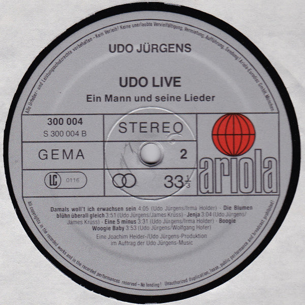 Udo Jürgens : Udo Live - Ein Mann Und Seine Lieder (2xLP, Album, Gat)