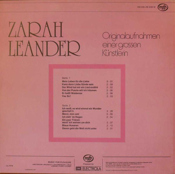 Zarah Leander : Originalaufnahmen Einer Großen Künstlerin (LP, Comp)