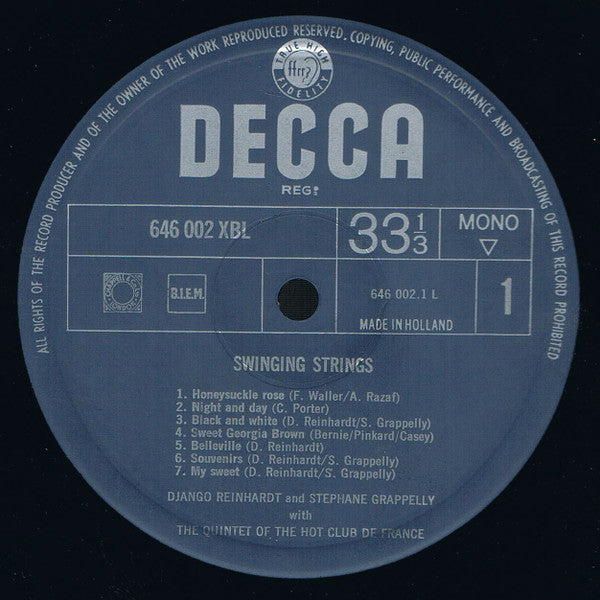 Django Reinhardt And Stéphane Grappelli With Quintette Du Hot Club De France : Swinging Strings (LP, Mono)