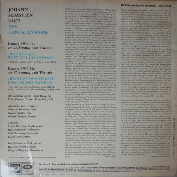 Johann Sebastian Bach - Elly Ameling · Janet Baker · Theo Altmeyer · Hans Sotin · Der Süddeutsche Madrigalchor · Consortium Musicum (2) Dirigent Wolfgang Gönnenwein : Wachet Auf, Ruft Uns Die Stimme, Kantate BWV 140 / Bringet Dem Herrn Ehre Seines Namens, Kantate BWV 148 (LP)