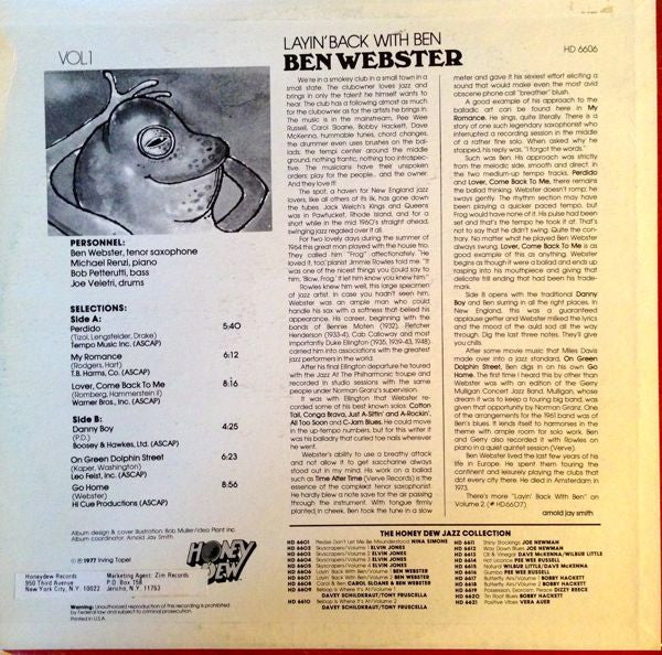 Ben Webster : Layin' Back With Ben Vol. 1 (LP)