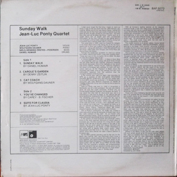 Jean-Luc Ponty : Sunday Walk (LP, Album, RE)