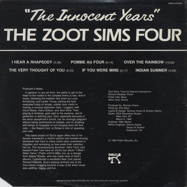 The Zoot Sims Four* : The Innocent Years (LP, Album)