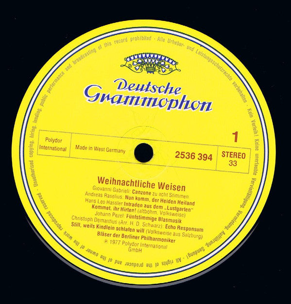 Blasorchester der Berliner Philharmoniker : Weihnachtliche Weisen (Music For The Joyous Season - Mélodies De Nöel) (LP)