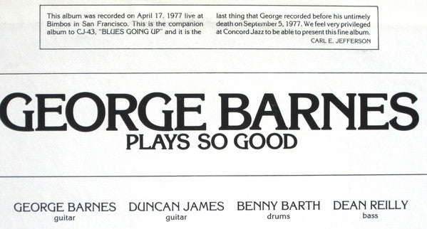 George Barnes : Plays So Good (LP)