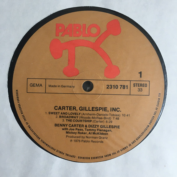 Benny Carter & Dizzy Gillespie : Carter, Gillespie, Inc. (LP, Album)