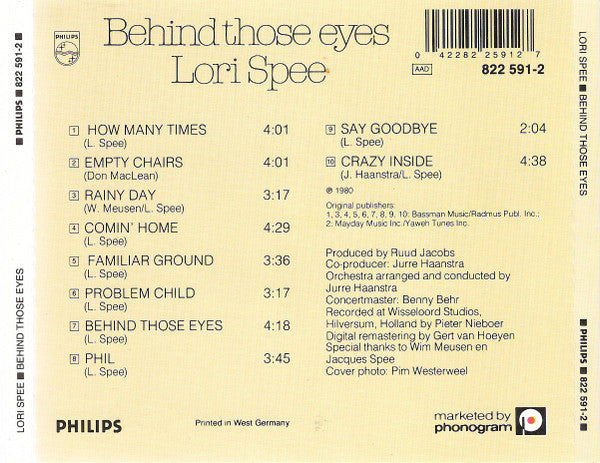 Lori Spee : Behind Those Eyes (CD, Album, RM)