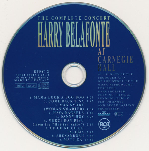 Harry Belafonte : Live In Concert At The Carnegie Hall (2xCD, Album, RE)