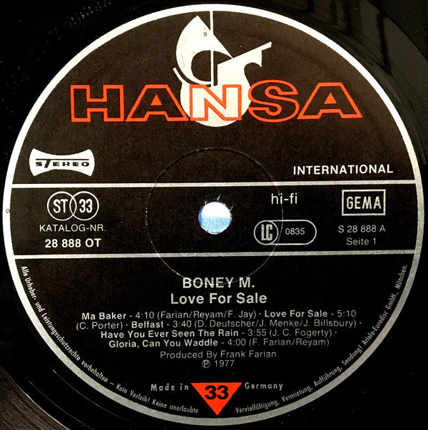 Boney M. : Love For Sale  (LP, Album)