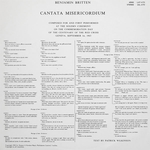 Benjamin Britten, Peter Pears, Dietrich Fischer-Dieskau, The London Symphony Orchestra & London Symphony Chorus, New Philharmonia Orchestra : Cantata Misericordium / Sinfonia Da Requiem (LP)