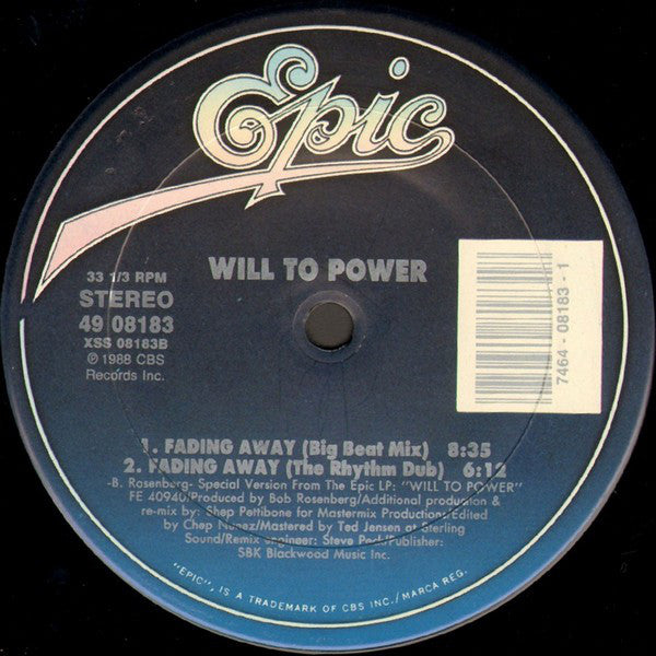 Will To Power : Fading Away (12")