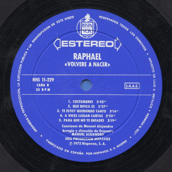Raphael (2) : Volveré A Nacer (LP, Album)