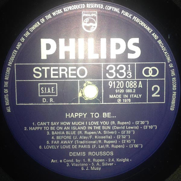 Demis Roussos : Happy To Be... (LP, Album, Gat)