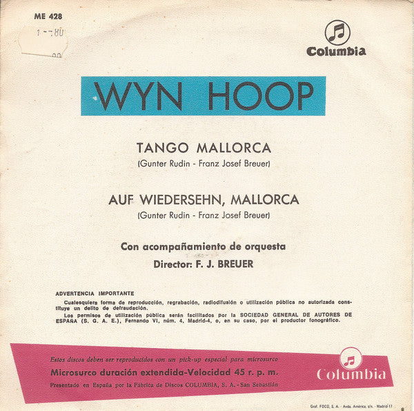 Wyn Hoop : Auf Wiedersehn, Mallorca / Tango Mallorca (7")