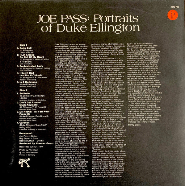 Joe Pass : Portraits Of Duke Ellington (LP, Album)