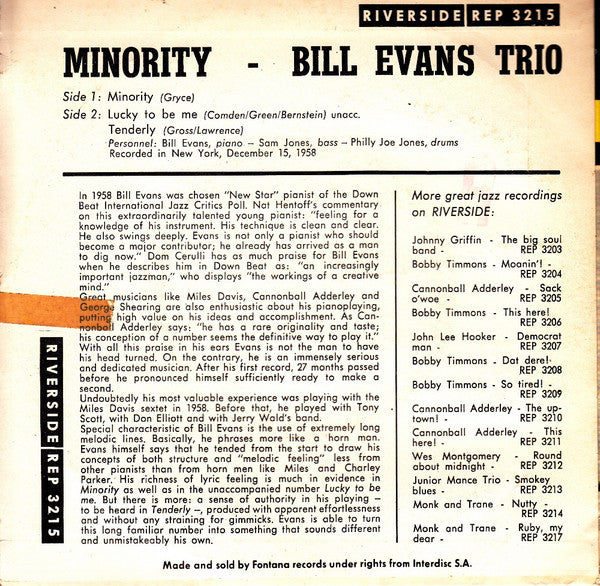Bill Evans : Minority (7", EP, Mono)