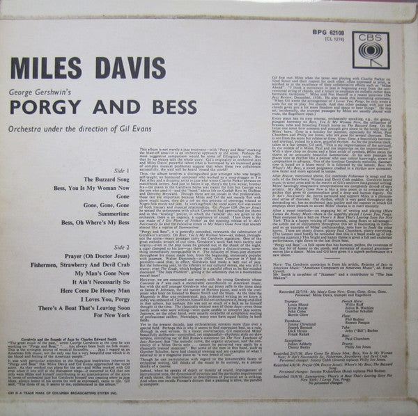 Miles Davis : Porgy And Bess (LP, Album, Mono, RE)