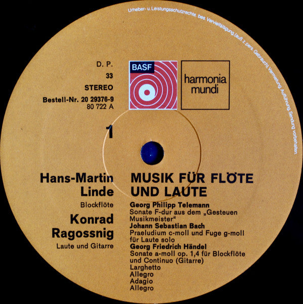 Hans-Martin Linde, Konrad Ragossnig : Musik Für Flöte Und Laute Aus Renaissance Und Barock (LP)