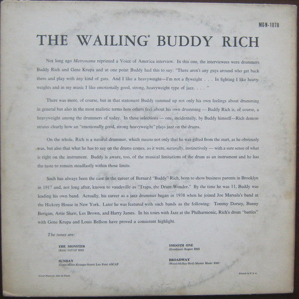 Buddy Rich : The Wailing Buddy Rich (LP, Album, Mono)