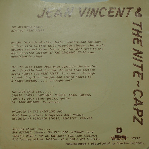 Jean Vincent & The Nite-Capz Featuring Mary-Lou Vincent : The Deadwood Stage (7")