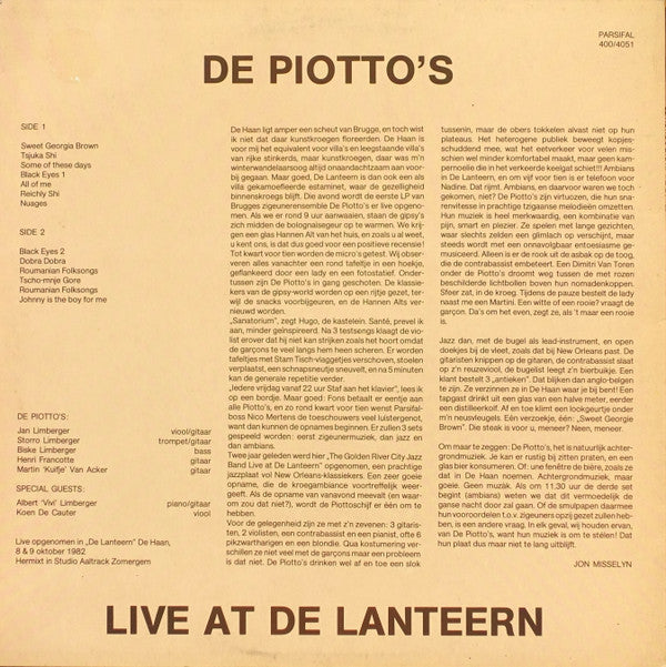 De Piotto's : Live At De Lanteern (LP, Album)