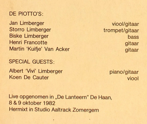 De Piotto's : Live At De Lanteern (LP, Album)