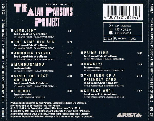 The Alan Parsons Project : Limelight (The Best Of Vol. 2) (CD, Comp)