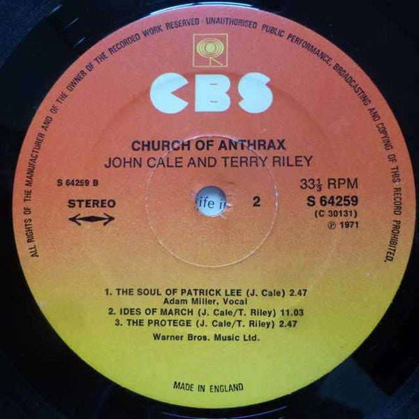 John Cale & Terry Riley : Church Of Anthrax (LP, Album, RP)