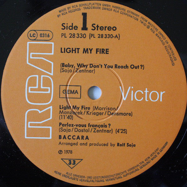 Baccara : Light My Fire (LP, Album)