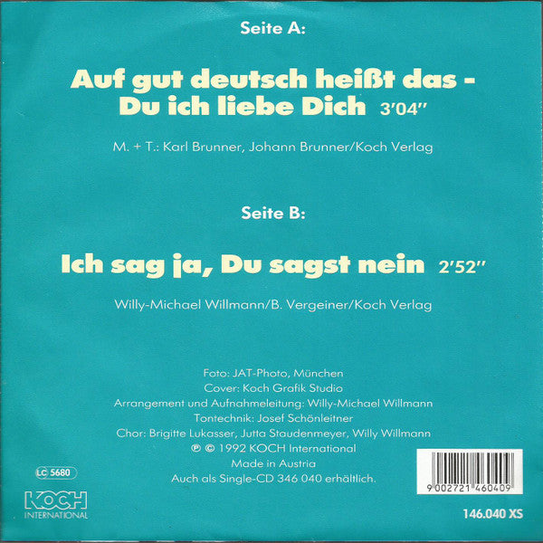 Kurt Elsasser : Auf Gut Deutsch Heisst Das - Du Ich Liebe Dich (7", Single)