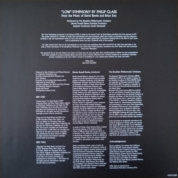 Philip Glass From The Music Of David Bowie & Brian Eno : "Low" Symphony (LP, Album, RE)