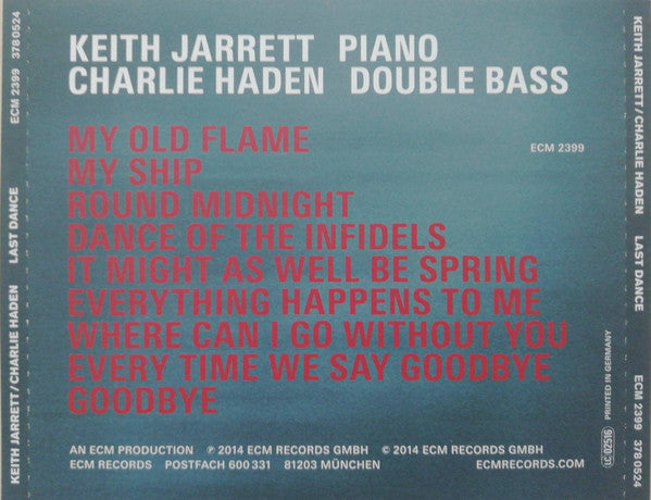 Keith Jarrett / Charlie Haden : Last Dance (CD, Album)