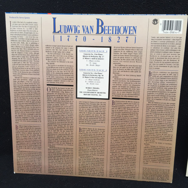 Ludwig van Beethoven - Murray Perahia, Concertgebouworkest, Bernard Haitink : Piano Concertos Nos. 3 & 4 (LP, Album)