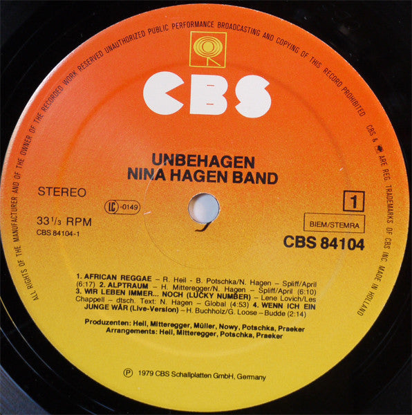 Nina Hagen Band : Unbehagen (LP, Album)