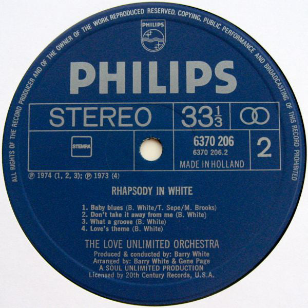 Love Unlimited Orchestra : Rhapsody In White (LP, Album)