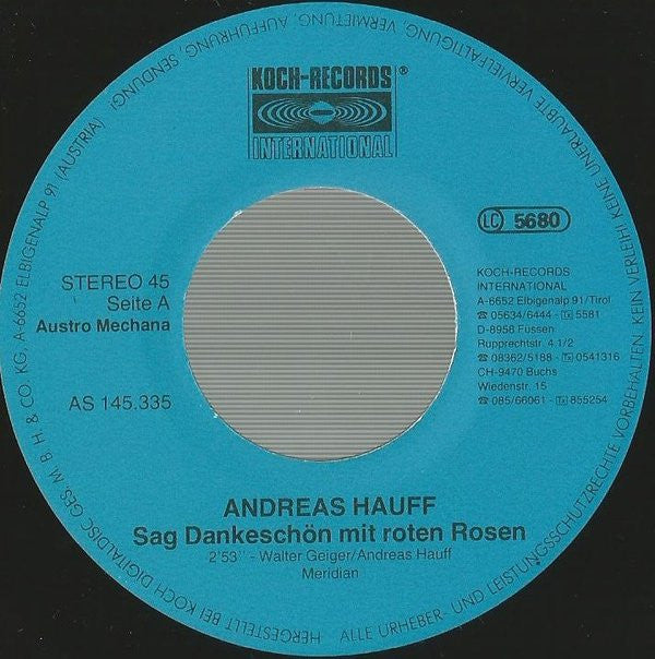 Andreas Hauff : Sag' Dankeschön Mit Roten Rosen (Neuaufnahme) (7", Single)