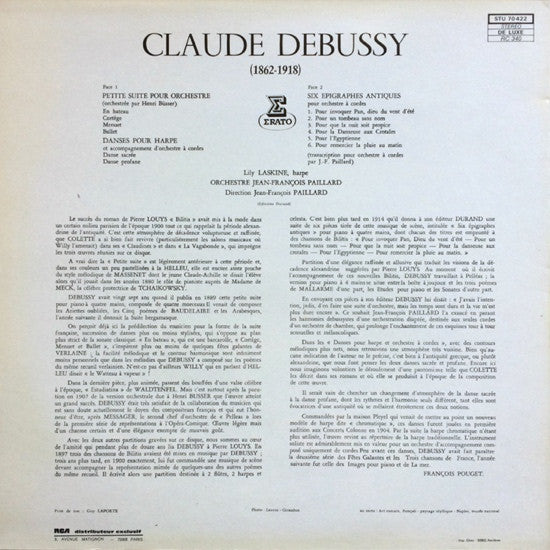 Claude Debussy, Lily Laskine, Jean-François Paillard : Petite Suite Pour Orchestre (LP, RE)