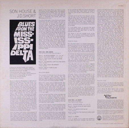 Son House, J. D. Short : Blues From The Mississippi Delta (LP, Comp, Mono, RP)