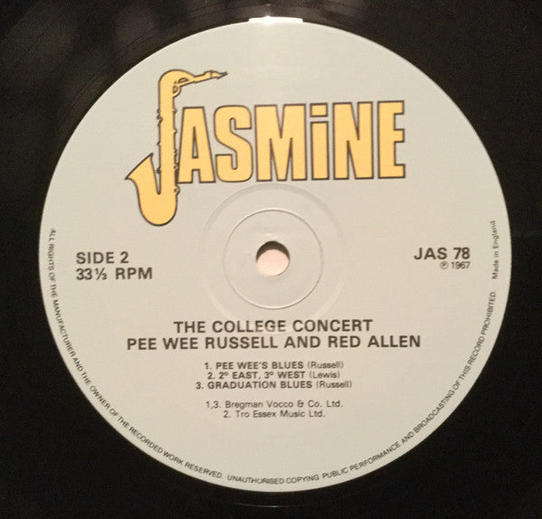 Pee Wee Russell And Henry Red Allen* : The College Concert Of Pee Wee Russell And Henry Red Allen (LP, Album, RE)