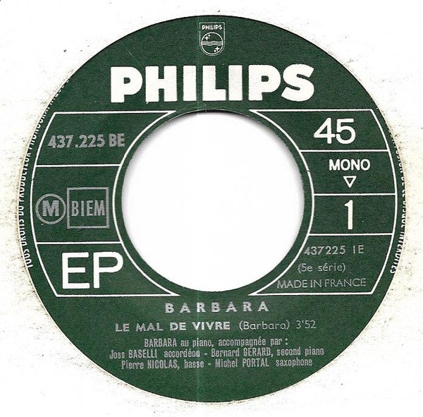 Barbara (5) : Le Mal De Vivre (7", EP, Mono)