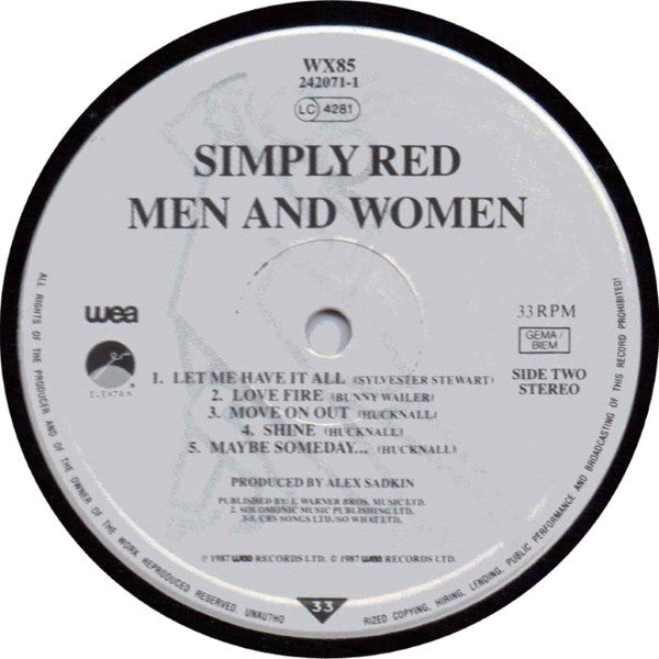 Simply Red : Men And Women (LP, Album, UK )