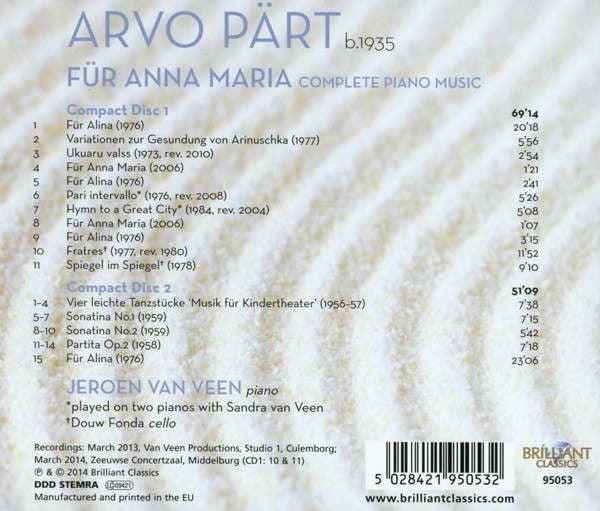 Arvo Pärt - Jeroen van Veen (2) : Für Anna Maria (Complete Piano Music) (2xCD, Album, RE)
