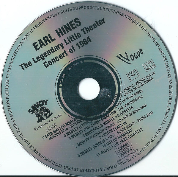 Earl Hines - The Legendary Little Theater Concert Of 1964 (CD Tweedehands) - Discords.nl