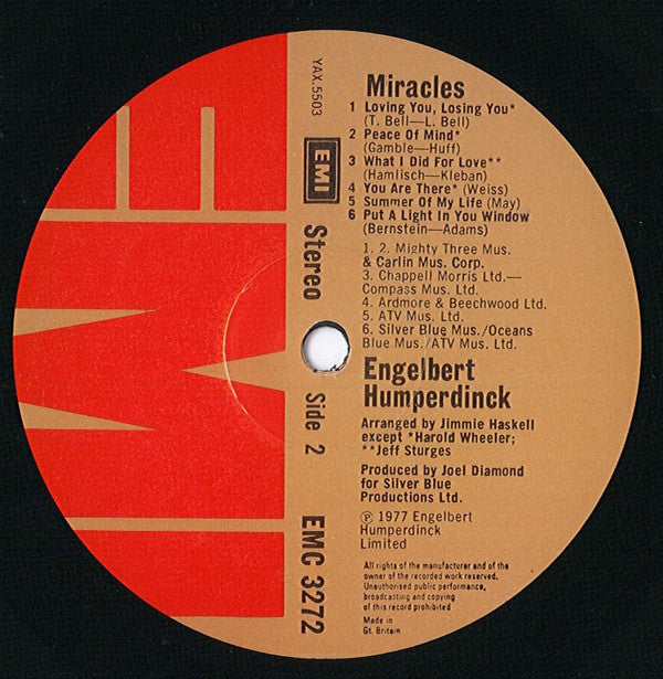 Engelbert Humperdinck : Miracles By Engelbert Humperdinck (LP, Album)