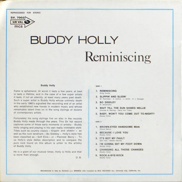 Buddy Holly : Reminiscing (LP)