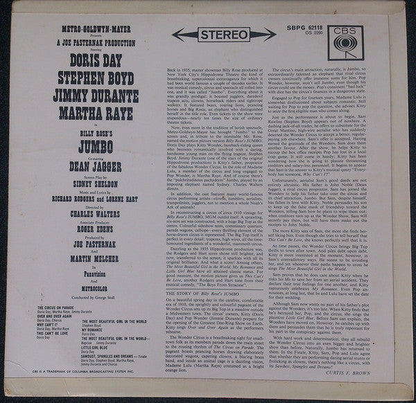 Doris Day, Stephen Boyd (2), Jimmy Durante, Martha Raye : Billy Rose's Jumbo (LP)